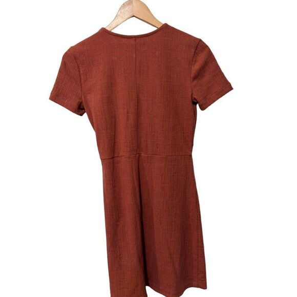Madewell Texture & Thread Short Sleeve V-Neck Side Tie Wrap Dress Brown Size XS - Picture 5 of 12